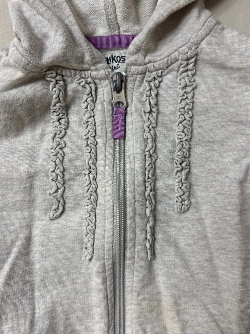 Oshkosh Hoodie Zippered Jacket Girl’s 3T Gray Ruffle Summer Warmup Outdoor Cute